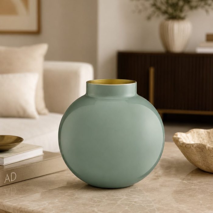 Home Decor אגרטל מתכת כדורי 17 ס"מ ירוק
