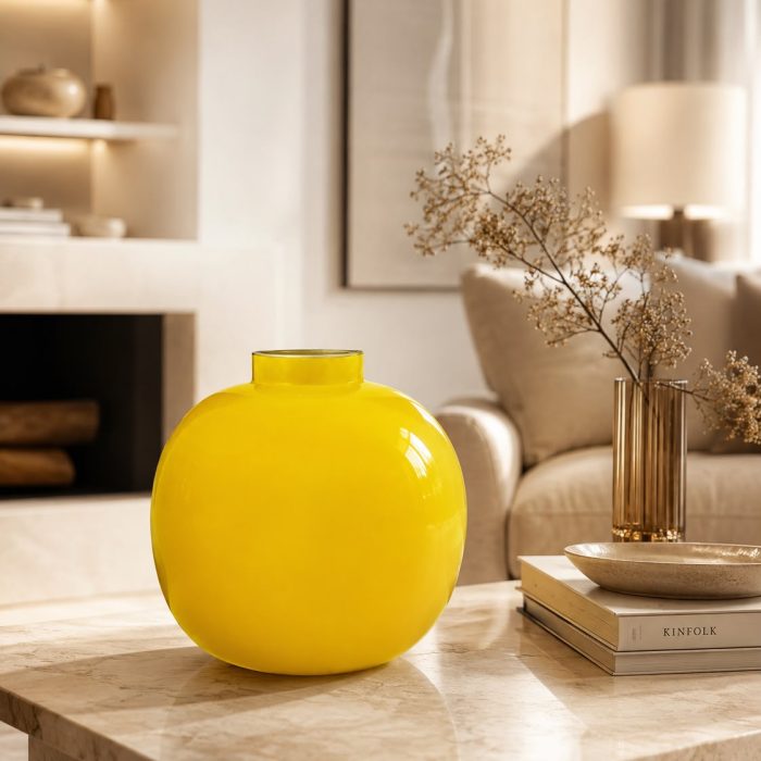 Home Decor אגרטל מתכת כדורי 23 ס"מ צהוב