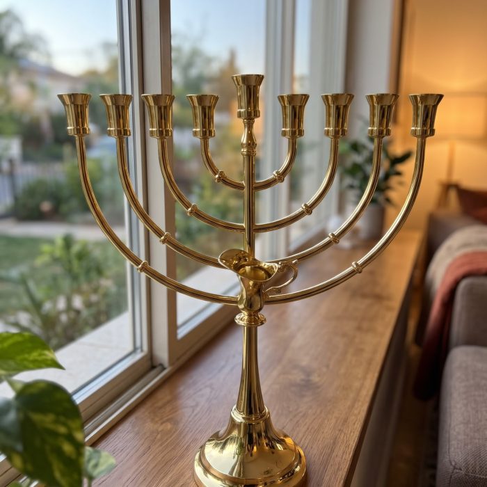 חנוכייה זהב עם פח שמן